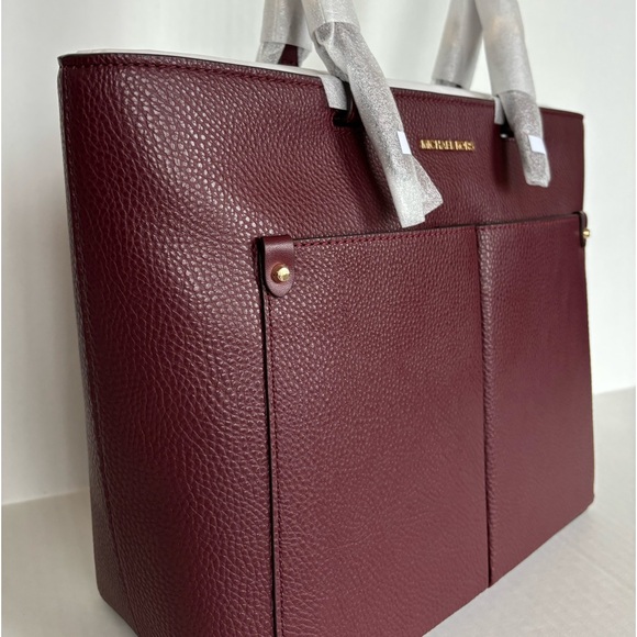 NWT Michael Kors Jet Set Travel Medium Double Pocket Tote Oxblood Vegan Leather - Picture 12 of 14